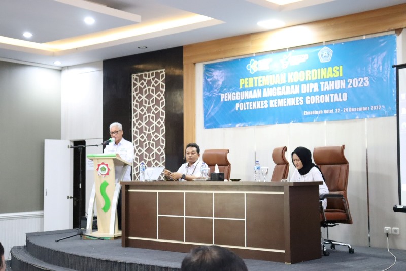 Sambutan Oleh Direktur Poltekkes Kemenkes Gorontalo pada Pertemuan Koordinasi Penggunaan Anggaran DIPA Tahun 2023