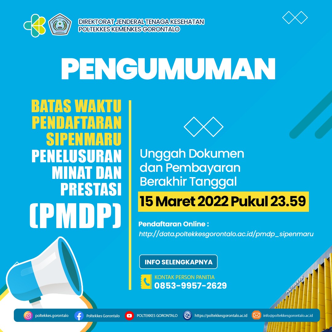 Pengumuman Batas Waktu Pendaftaran Sipenmaru Penelusuran Minat dan Prestasi (PMDP) Poltekkes Gorontalo Tahun 2022